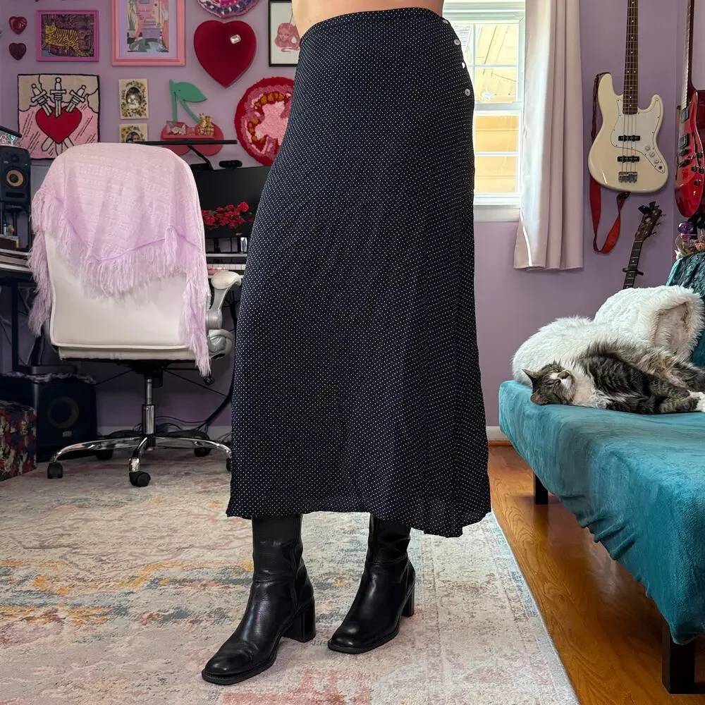 Vintage 90s black and white polka dot maxi skirt